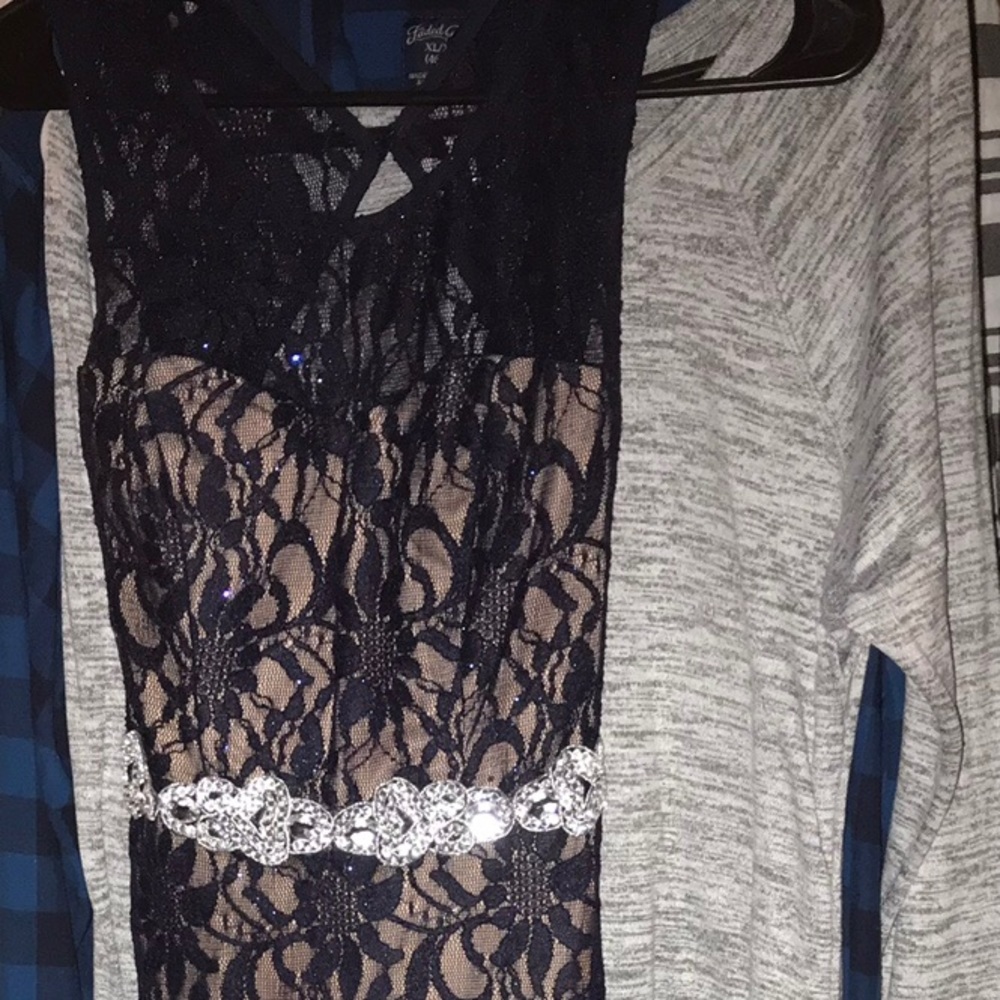 Long Form fitting navy blue prom dress